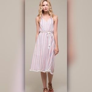 Moon River Coral Stripe Halter Dress